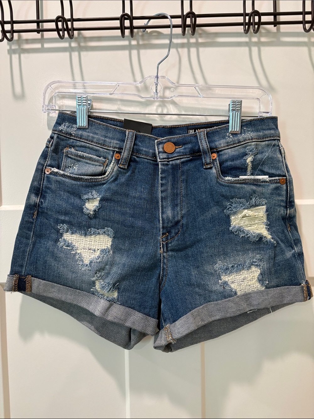 Blank NYC Dark Blue Distressed Roll-Cuff Jean Shorts